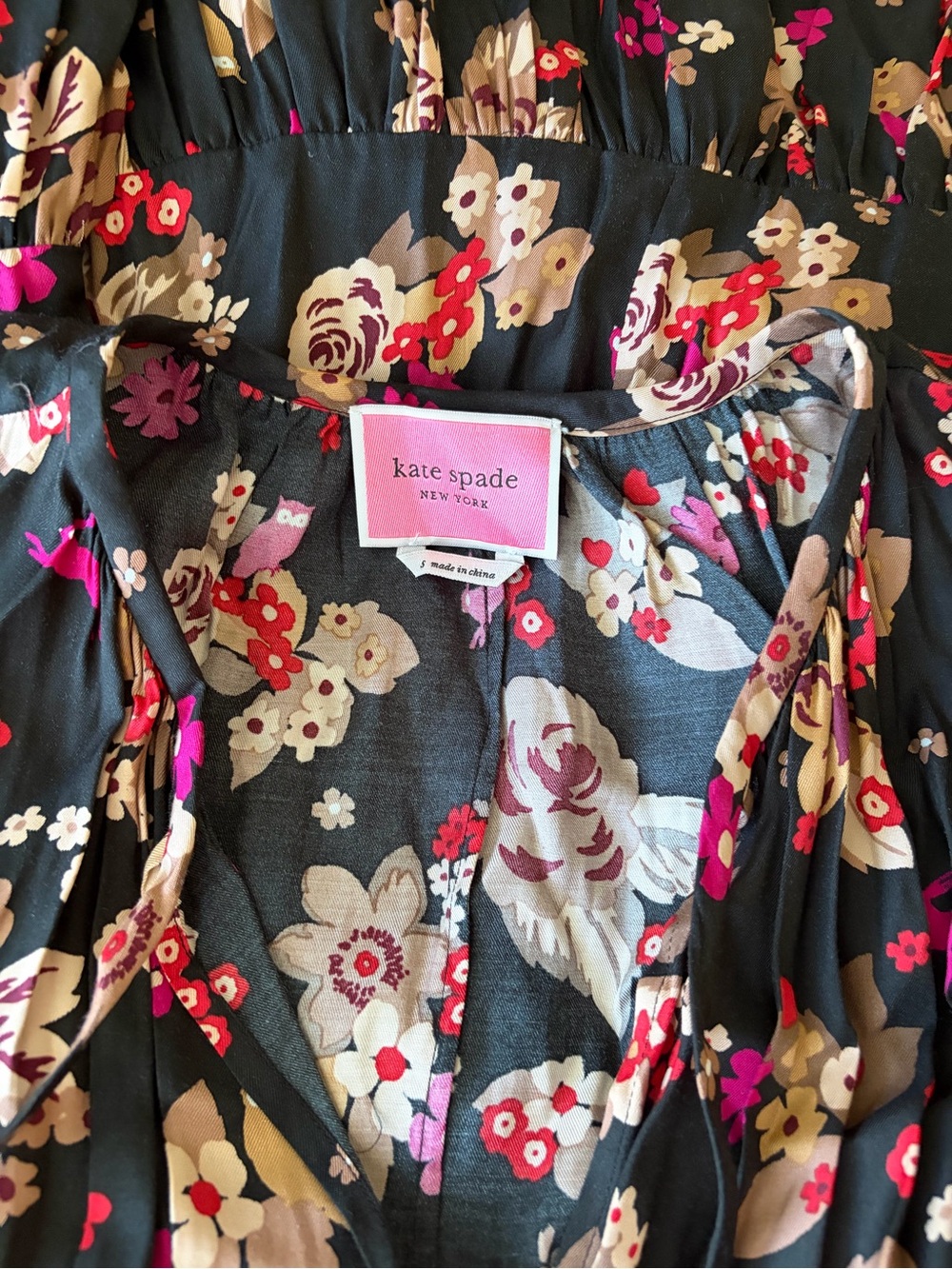 kate spade Black Floral Maxi Dress with Pink and Beige Blooms - Picture 7 of 9
